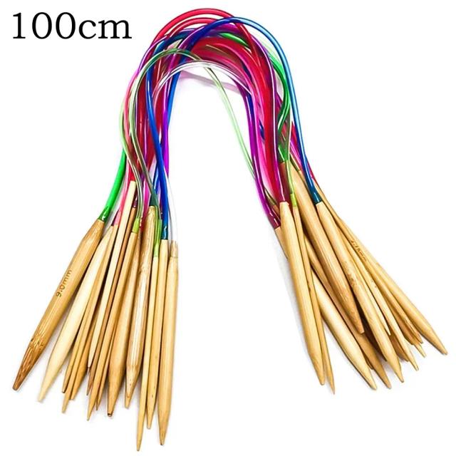 Conjunto de 18 Agulhas de Tricô Circulares de Bambu - Ferramentas de Crochê e Costura com Cúspide Dupla de 40 a 120 cm