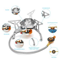 Fogão a gás para acampamento 3500W, queimador de gás ao ar livre à prova de vento, portátil, dobrável, equipamento turístico dividido para cozinhar e caminhadas - Image 3
