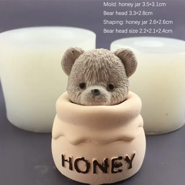 Molde de Silicone 3D de Urso de Pelúcia e Mel: Crie Velas Aromáticas, Gotejamento de Gesso e Decorações de Bolo Deliciosas com Chocolate