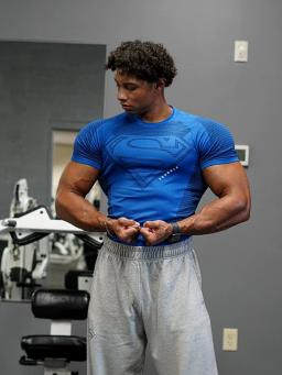 2025 camiseta de compressão de fitness masculina apertado elástico superior esportes ciclismo roupas de fitness superman treinamento corrida secagem rápida br - Image 2