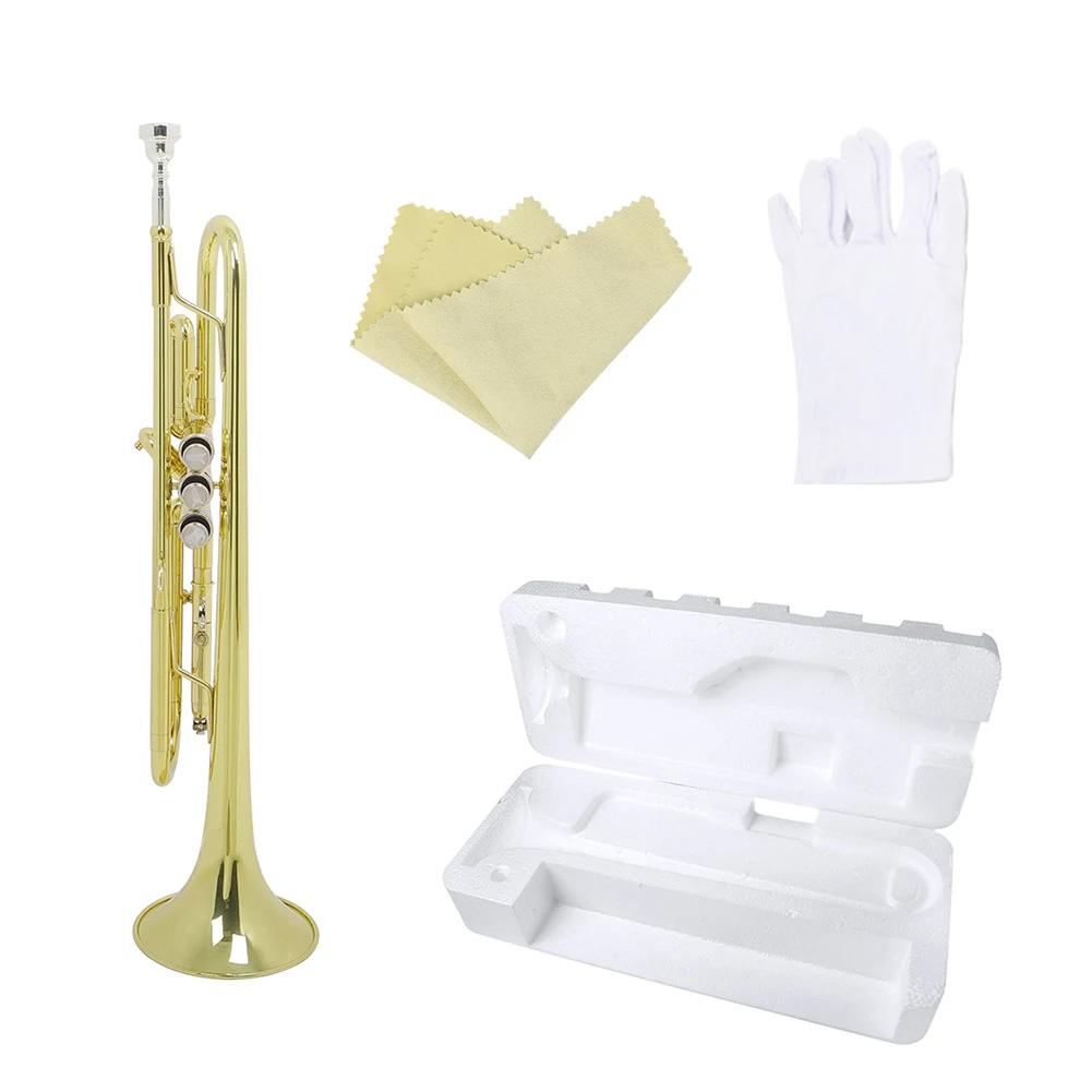 Trompete Padrão com Pano de Limpeza e Luvas, Instrumento Estudantil de Bronze, Adequado para Banda Escolar, Orquestra, Iniciantes - Image 1