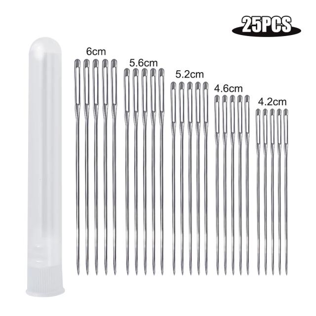 Agulhas de Costura de Aço Inoxidável com Olho Grande para Projetos DIY de Tricô e Costura à Mão com Tubo de Armazenamento
