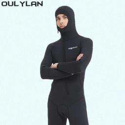 Oulylan-Fato de mergulho em neoprene para homens e mulheres, traje manga comprida, encapuzado, 3mm, zíper frontal, mergulho, natação, mergulho - Image 2
