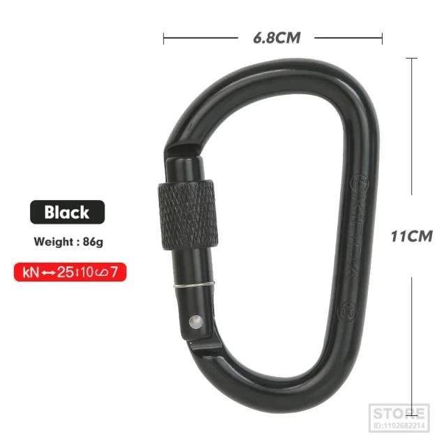 Mosquetão D-Shape XINDA para Escalada em Liga de Alumínio com Lock de Segurança - 25kN para SRT e Aventura ao Ar Livre