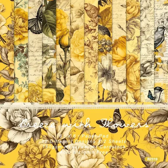 Papel de Fundo Floral Colorido para Scrapbook: Pacote de 12 Folhas de 6 Polegadas para Artesanato e Junk Journal