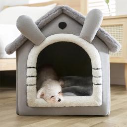 Cama de cão casa quente cinza canil gato tenda dormir caverna cama auto-aquecimento almofada 2 em 1 ninho dobrável para gatos indoor gatinho filhote de cachorro - Image 2