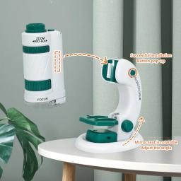 Criança ciência experimento bolso microscópio brinquedo kit 60-120x educacional mini microscópio portátil com luz crianças haste brinquedos presente - Image 4