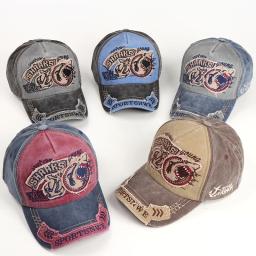 Colar Bonés de beisebol retro bordados denim para homens e mulheres, chapéu Hip Hop ajustável, chapéu casual, streetwear, chapéu pai, chapéus de sol de algodão - Image 1