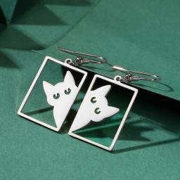 Teamer-Cute Cat Drop Brincos para Mulheres, Pingente Retangular Gatinho Animal, Brincos de Argola, Jóias para Meninas, Presentes de Aniversário, Amigos - Image 5