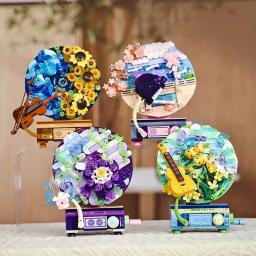 Blocos de Construção Flor Mão Record Player, Tijolos De Instrumentos Musicais Criativos, Brinquedos De Decoração Para Crianças, Presente, 4Pcs por Conjunto - Image 3