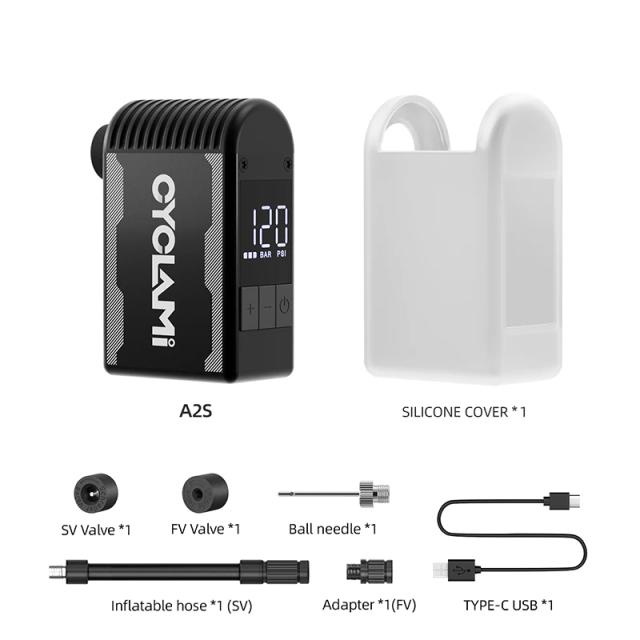 Mini Bomba Elétrica Portátil CYCLAMI para Bicicletas - Inflador Cordless com Válvula Presta e Schrader, Ideal para MTB e Estrada até 120 PSI