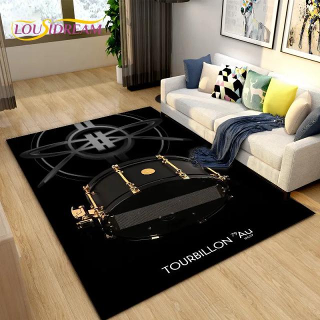 Tapete Antiderrapante Grande com Estampa de Instrumentos Musicais para Sala de Estar, Quarto e Cozinha