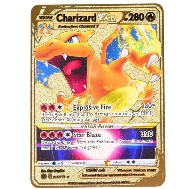 Coleção de Cartas Metal Pokémon 2024: Pikachu, Charizard, Mewtwo, Blastoise e Vmax com Brindes Brilhantes para Crianças