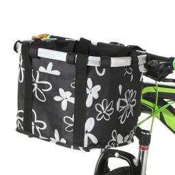 Cestos práticos para bicicletas, fácil instalação, cesta frontal impermeável elegante, flor preta e branca - Image 5