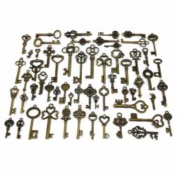 Encantos Steampunk para Fazer Jóias, Mix Metal, Retro Antique, Latão, Bronze Vintage, Chave Decorativa Velha Procurando, DIY K, 59Pcs - Image 1