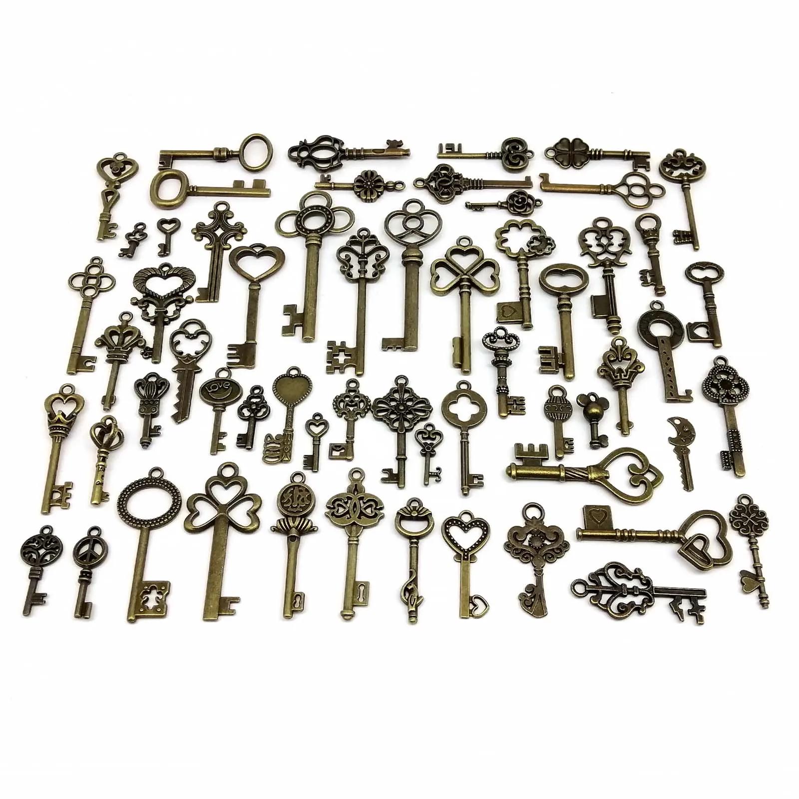 Encantos Steampunk para Fazer Jóias, Mix Metal, Retro Antique, Latão, Bronze Vintage, Chave Decorativa Velha Procurando, DIY K, 59Pcs - Image 1
