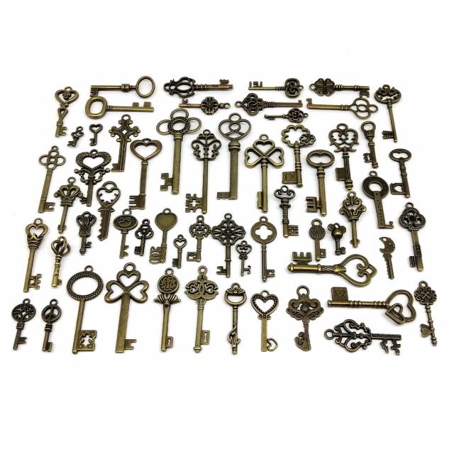 Jóias Steampunk: 59 Peças de Mistura de Metais Vintage com Chaves Decorativas em Latão e Bronze para DIY