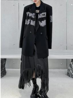 Cintura elástica franja saia preta na moda roupas femininas elegante cintura alta a linha saias de couro y2k 2025 verão novo - Image 4