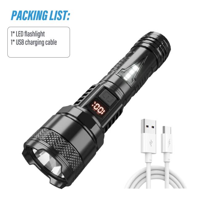 Lanterna LED Recarregável Super Brilhante para Camping com Display Elétrico Inteligente e Portabilidade Ideal