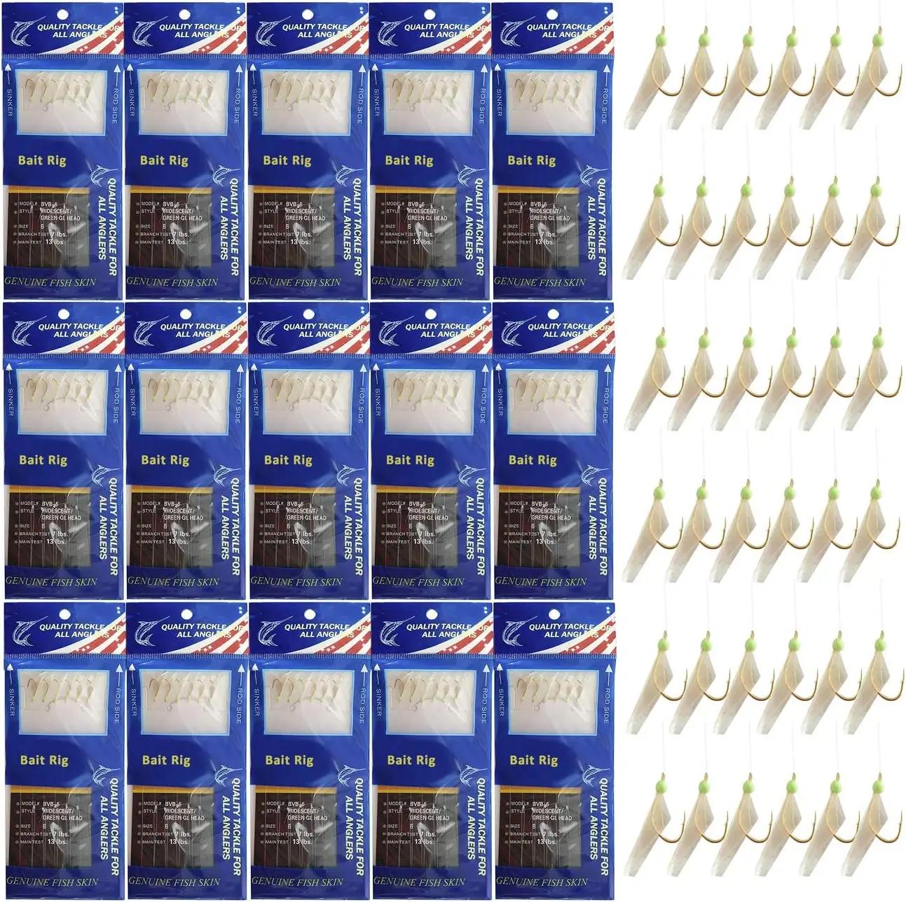 10/20/30 pacotes reais da pele dos peixes equipamentos luminosos isca de pesca equipamentos de água salgada de água doce brilho no escuro com ganchos giratórios tamanho 4 6 8 - Image 1