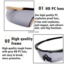 Óculos masculinos à prova de bala, óculos táticos para tiro, óculos para caminhada Gafas de motocicleta, 3 lentes - Image 3