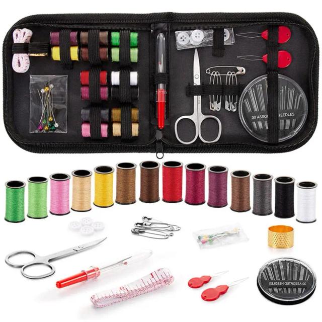 Mini Kit de Costura de Viagem com 70 Peças - Caixa Portátil com Carretéis, Agulhas e Suprimentos para Costura à Mão