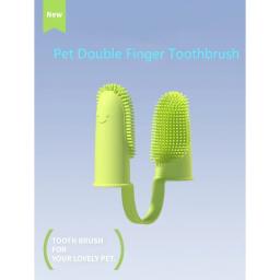 Pet Two Finger Toothbrush, Limpeza dos dentes, Dedo Cot, Ferramentas de limpeza oral, Dog and Cat Supplies - Image 1
