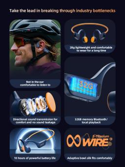 Fones de ouvido para exercícios de condução óssea POLVCDG com memória de 32 GB IPX6, fones de ouvido Bluetooth resistentes ao suor e à chuva, fone de ouvido para ciclismo - Image 5