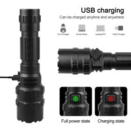 Lanterna LED tática com 5 modos, caça tocha, USB recarregável, Power by 18650 bateria, verde, vermelho, L2, profissional - Image 5