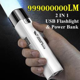 Usb recarregável led lanterna 2 em 1 9990000lm super brilhante mini led torch & power bank para equitação ao ar livre acampamento caça - Image 1