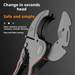 Cortador de tubulação resistente 32mm 42mm 63mm 75mm, corpo de liga de alumínio, tesoura catraca, cortador de tubo, pvc/pu/pp/pe, ferramentas manuais de corte de mangueira - Image 2