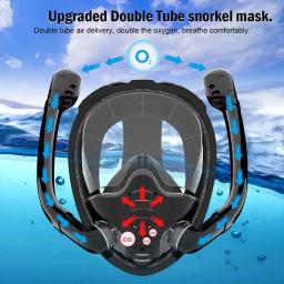 Máscara de snorkel facial completa 180 ° Visão panorâmica silicone seco superior mergulho óculos de natação com 2 snorkels anti-nevoeiro anti-mar - Image 3