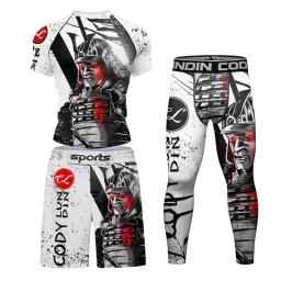 MMA boxe compressão Sportswear conjunto masculino, t-shirt e calças terno, Bjj Rashguard, Muay Thai Shorts, treino treino, novo - Image 4
