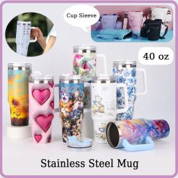 Copo térmico com alça, Copo térmico a vácuo, Garrafa de água de aço inoxidável para viagem, Caneca térmica com tampas, 40oz - Image 1