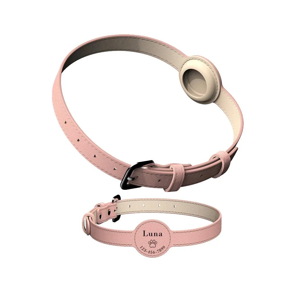 Coleira de couro personalizada para Pet, coleira anti-perdida para Airtag, rastreador de localização, estojo protetor para AirTag, design ajustável - Image 1
