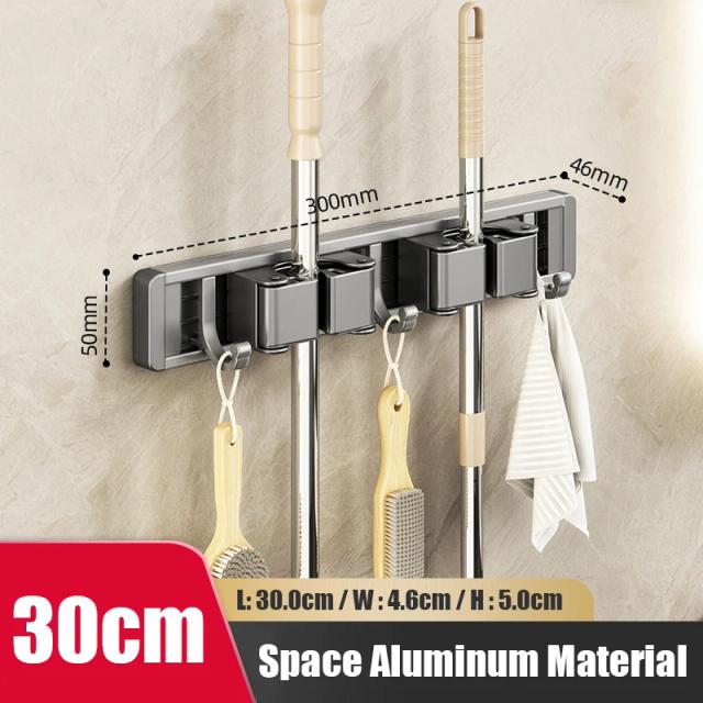 Suporte Multifuncional para Esfregões e Vassouras em Alumínio com Montagem na Parede para Armazenamento Eficiente no Lar e Cozinha
