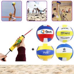 Bola de Volei Praia Quadra Tamanho Oficial + Bomba de Encher Com Bico Ar Kit - Image 1