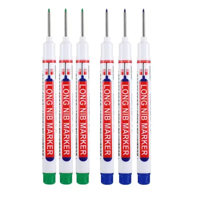 Conjunto de 6 Marcadores de Cabeça Longa 20mm para Perfuração em Metal - Canetas à Prova d'Água para Banheiro e Decoração de Carpintaria