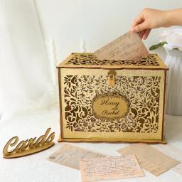 Caixa para cartões de casamento ao ar livre, decoração de festa de aniversário e presente, caixa de madeira com bloqueio, faça você mesmo, caixa de dinheiro, 30*24*21.5cm - Image 4