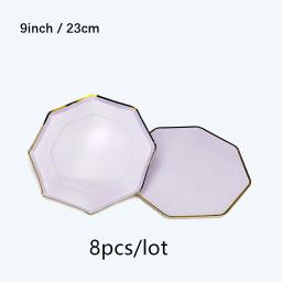 Talheres descartáveis para gênero revelam festa, placas e copos de papel, aniversário e decoração do casamento, Baby Shower Supplies, roxo e dourado - Image 2