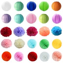 Papel branco azul lanternas tecido festa flor bola decoração pompons de papel casamento decorativo chá de fraldas aniversário decoração do favor - Image 2