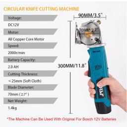 Máquina De Corte Elétrica De Tubo De Tesoura Redonda, Tecido De Tecido De Pano, Kit De Máquina De Corte De Alta Velocidade, Ferramentas De Bateria DIY, Bosch, 12V - Image 5