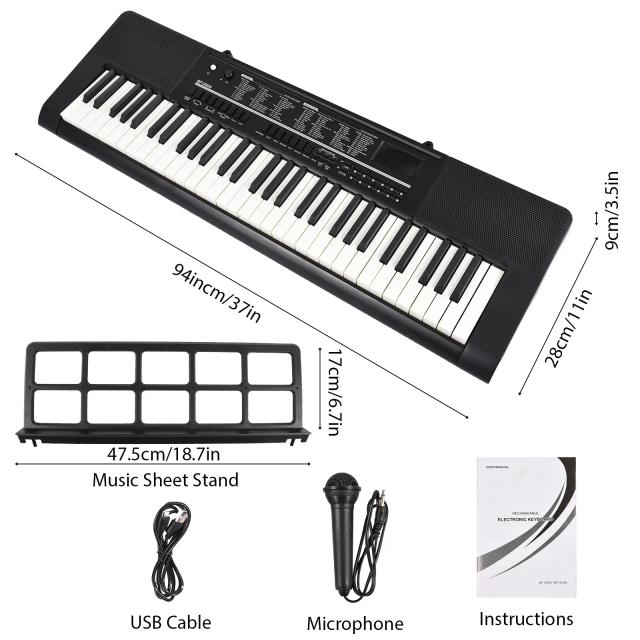 Teclado Eletrônico Portátil Biun com 61 Teclas, Modo Duplo, Piano para Iniciantes, 70 Canções e 200 Tons.