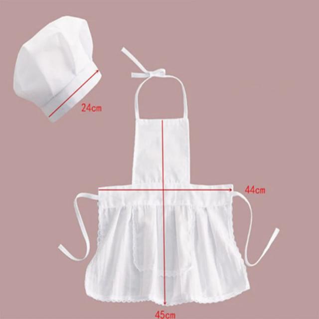 Avental e Chapéu de Chef Infantil Algodão Branco 1 Conjunto