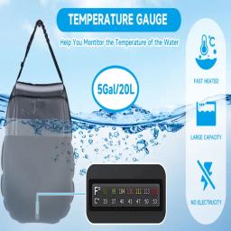Saco de chuveiro portátil do aquecimento solar, Acampamento ao ar livre, Cabeça comutável on-off e mangueira removível, 20L - Image 3