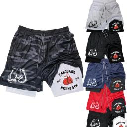 Calções de boxe masculino impressão dupla camada secagem rápida muscular homem shorts correndo ginásio fitness calças curtas basquete roupas esportivas - Image 1