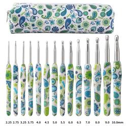 Caju flor alumínio Crochet ganchos Kit, Crochet agulhas com saco, ergonômico tricô Crochet conjunto, 2.25-10.0mm, 14Pcs, Novo - Image 5