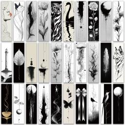 30 peças marcadores de linha minimalista preto e branco mix leitura etiquetas de livro diy página tags presente decoração cartões cartões de mensagem de estudante - Image 3