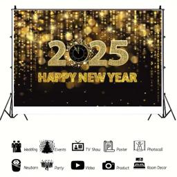 Feliz Ano Novo Eve Tema Decoração, Fundo de Festa, Fogos de Artifício, Champanhe, Balão Dourado, Bandeira, Fundo de Reunião Família, 2025 - Image 2
