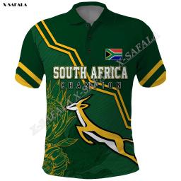 Polo de Rugby da África do Sul masculino, camiseta com gola impressa em 3D, camiseta respirável, Champions GO Bokke, manga curta, adulto, 2023 - Image 1
